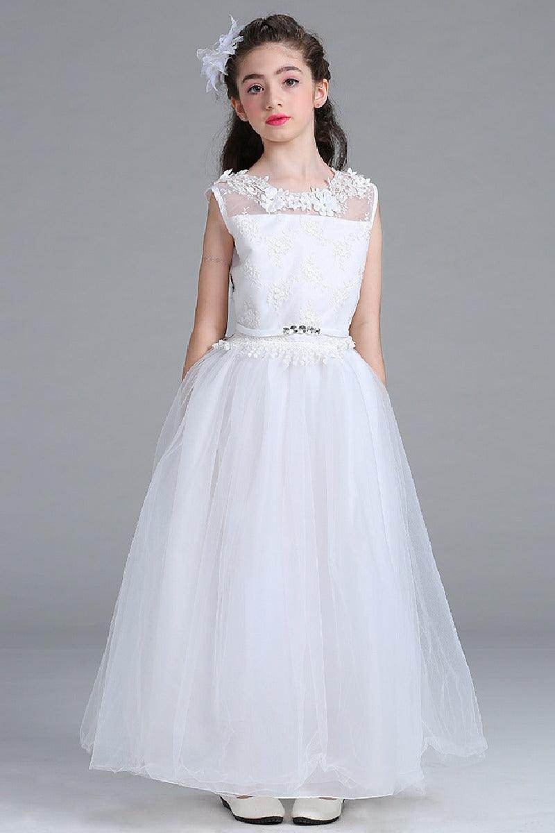 A-Line Illusion Neck Maxi Lace Tulle Flower Girl Dress 572076689366 - COCOMELODY